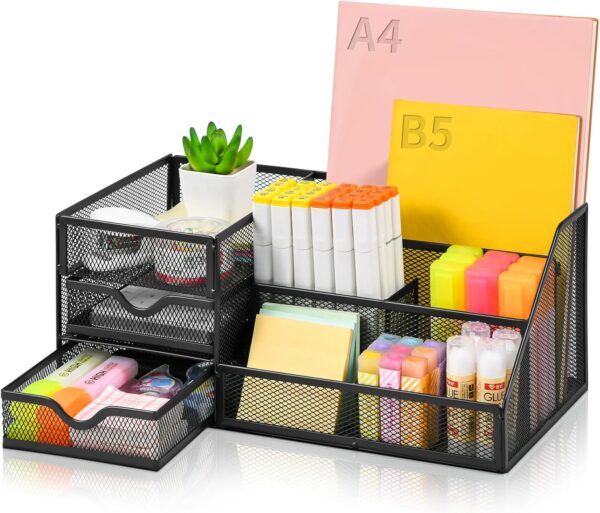 Lavatino Larger Mesh Desk Organizer with Drawers